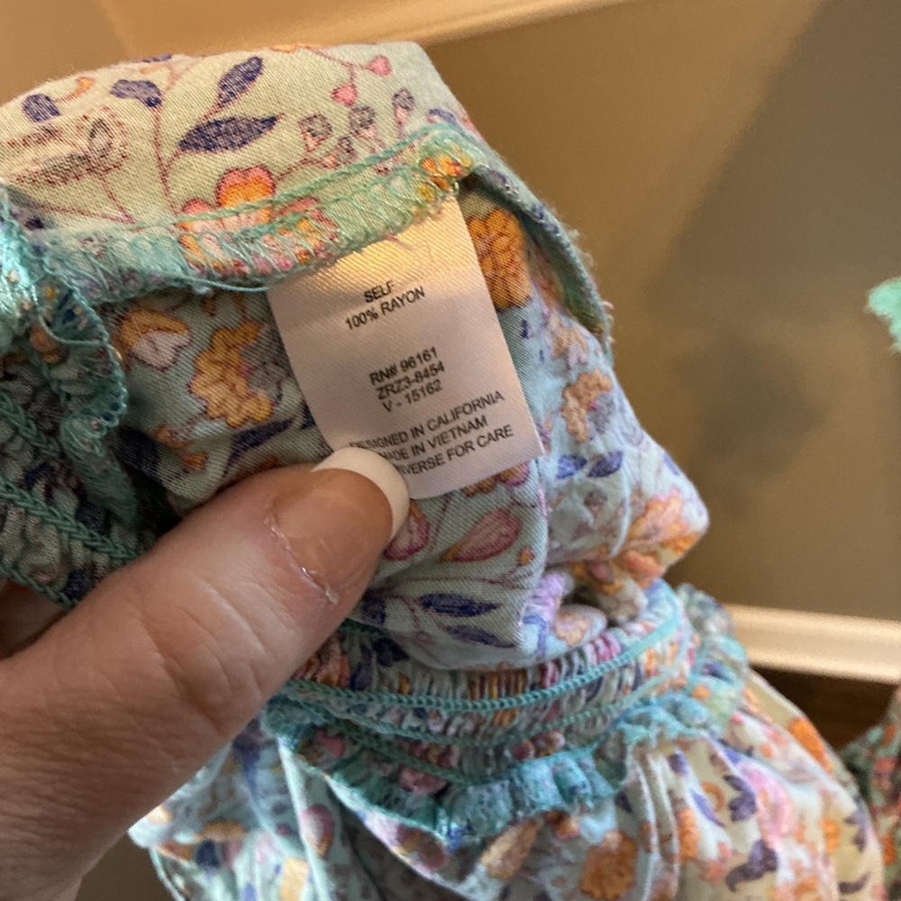 Bebop Boho Floral Sleeveless Romper | Turquoise Blue | Tassel Tie | Size Large - Picture 15 of 15
